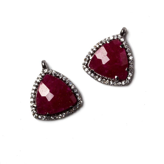 15mm Black Gold Bezeled White CZ & Ruby Triangle Pendant 1 piece