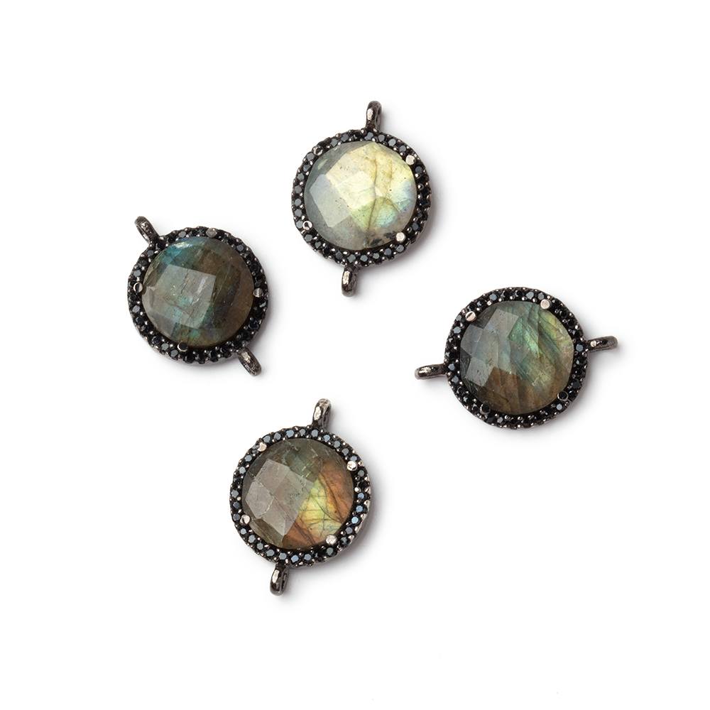15mm Black Gold & Black CZ Bezel Labradorite Coin Connector 1 Focal