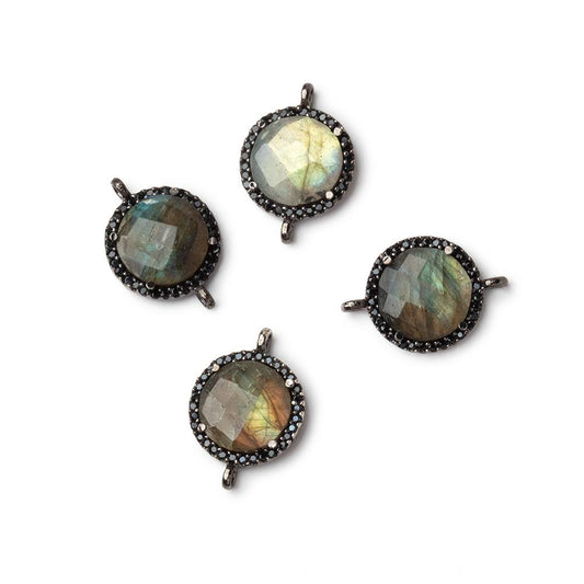 15mm Black Gold & Black CZ Bezel Labradorite Coin Connector 1 Focal