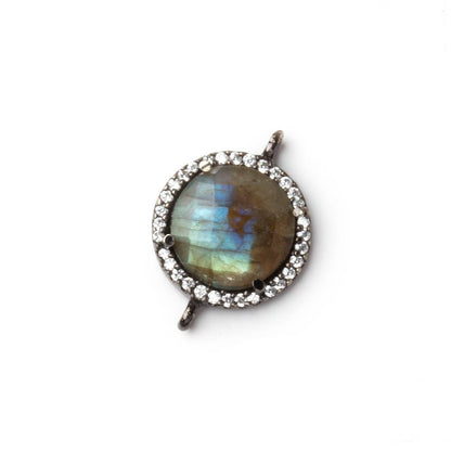 15mm Black Gold CZ Bezel Labradorite Faceted Coin Connector 1 Focal