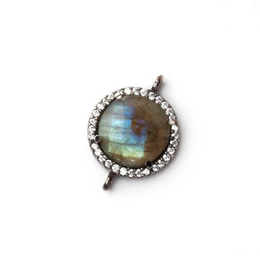 15mm Black Gold CZ Bezel Labradorite Faceted Coin Connector 1 Focal