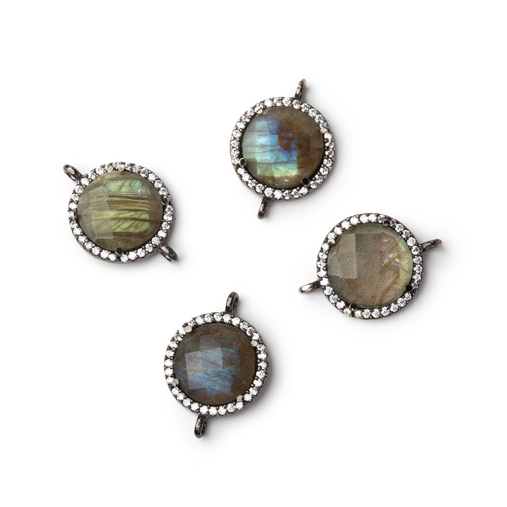 15mm Black Gold CZ Bezel Labradorite Faceted Coin Connector 1 Focal