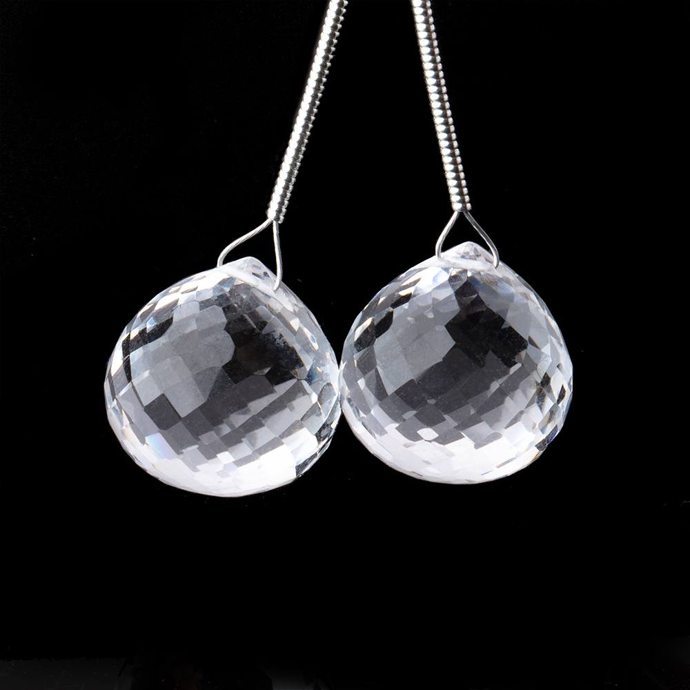 15mm Crystal Quartz Faceted Candy Kiss Focal Beads Set of 2 pieces