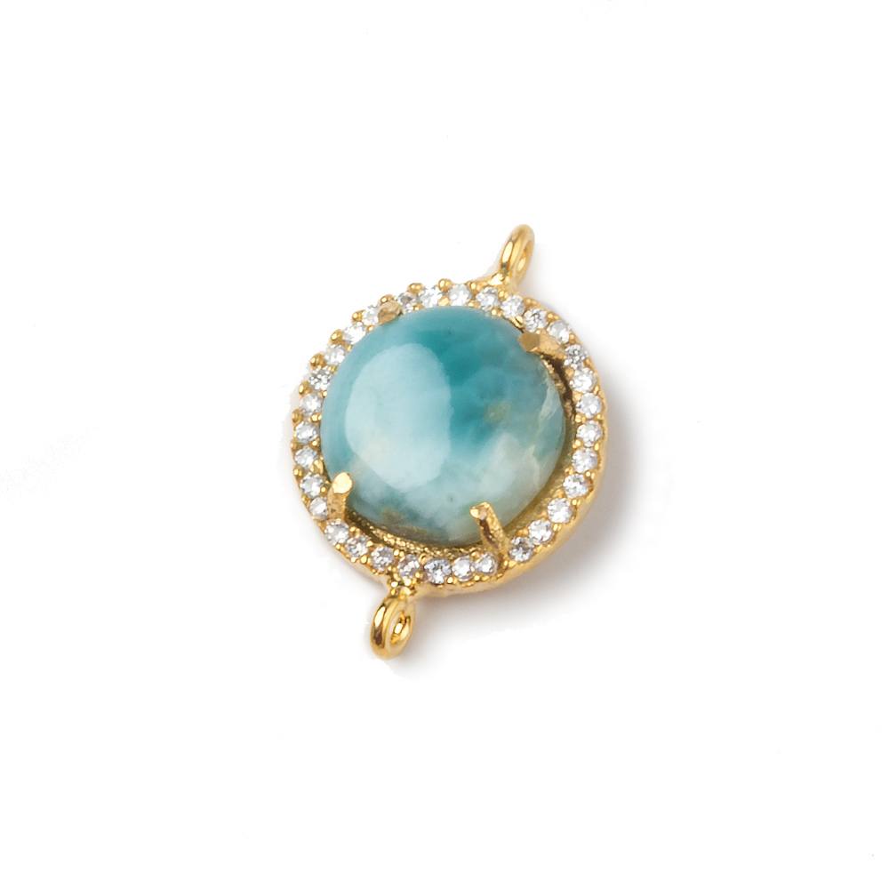 15mm Gold Bezel White CZ and Larimar Coin Connector 1 focal piece