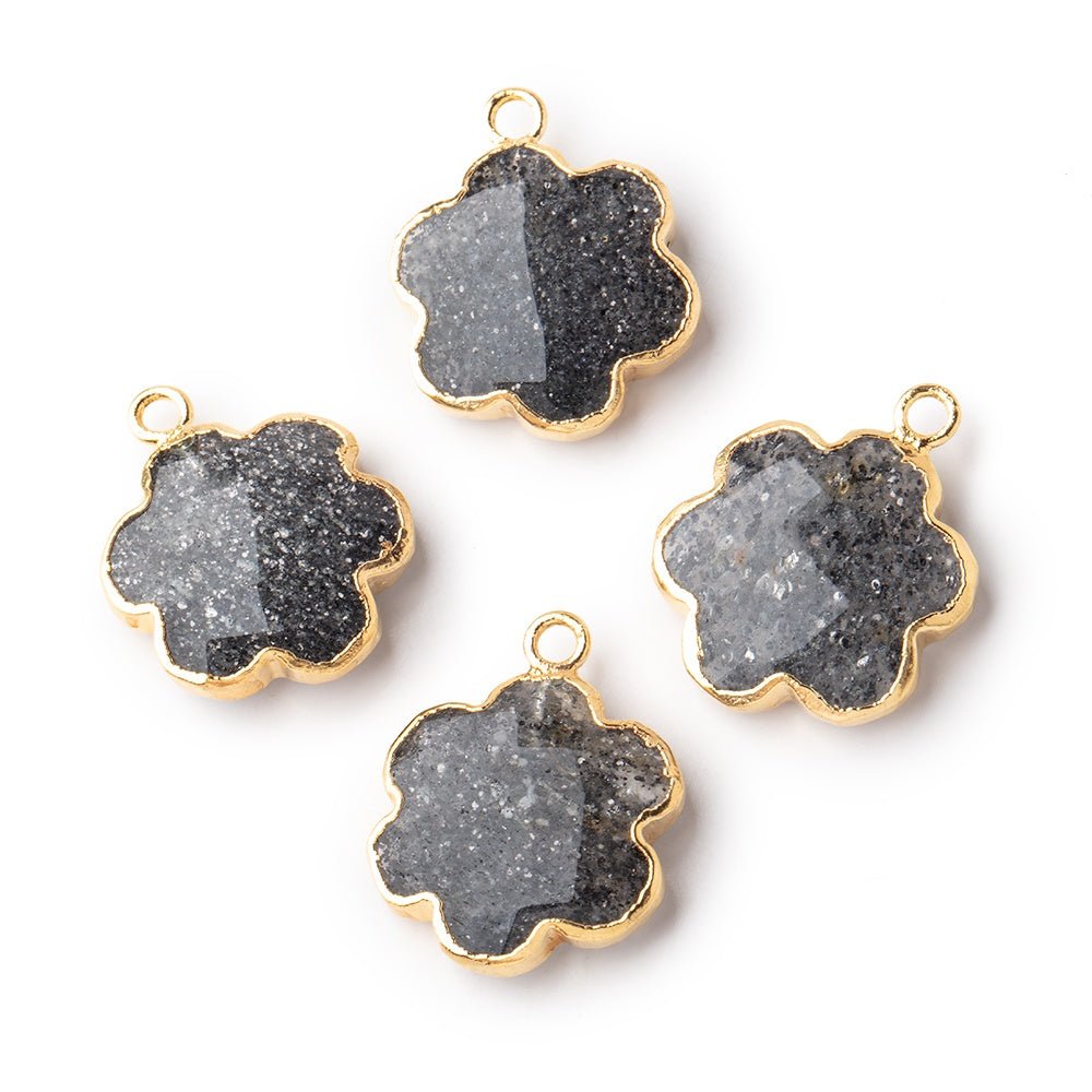 15mm Gold Leafed Celestial Quartz Faceted Flower Focal Pendant 1 piece