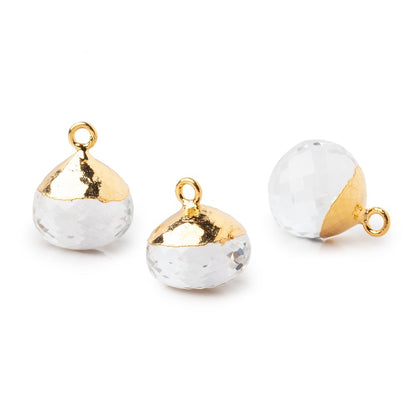 15mm Gold Leafed Crystal Quartz Faceted Candy Kiss Focal Bead 1 piece