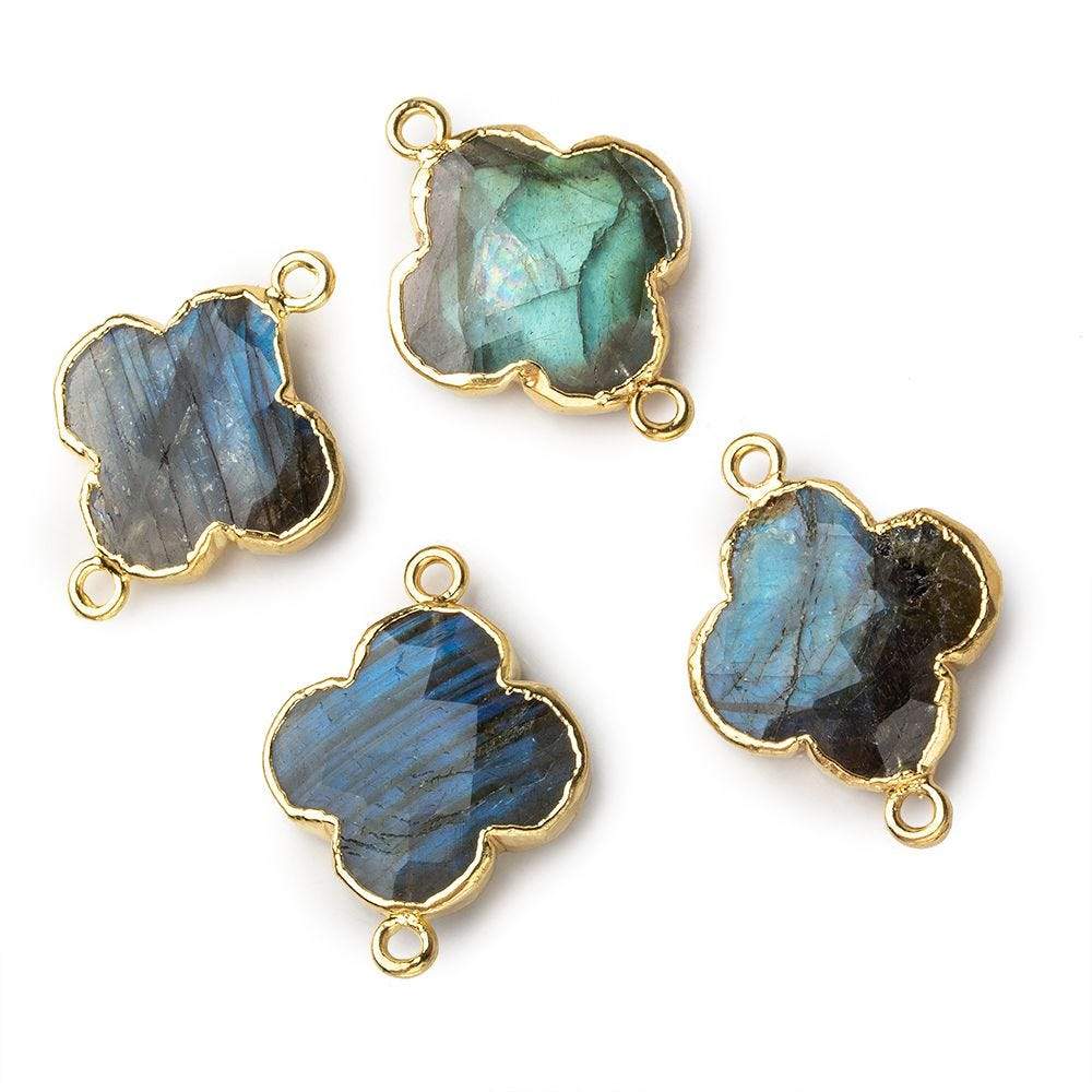 15mm Gold Leafed Labradorite Faceted Quatrafoil Focal Bead Connector sold as 1 piece