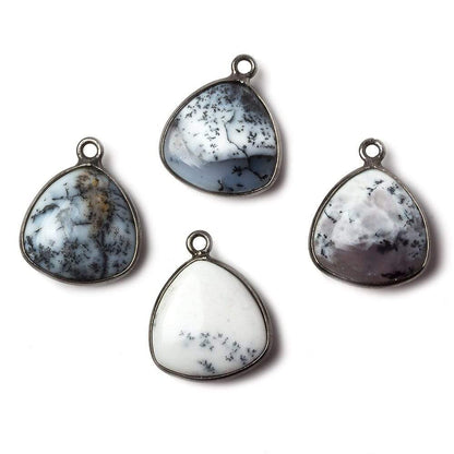 15mm Oxidized Silver Bezel Dendritic Opal plain triangle Pendant 1 focal bead