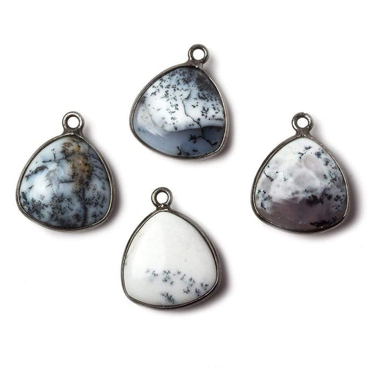15mm Oxidized Silver Bezel Dendritic Opal plain triangle Pendant 1 focal bead