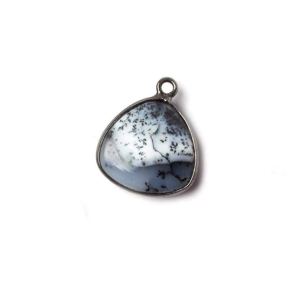 15mm Oxidized Silver Bezel Dendritic Opal plain triangle Pendant 1 focal bead