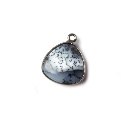 15mm Oxidized Silver Bezel Dendritic Opal plain triangle Pendant 1 focal bead