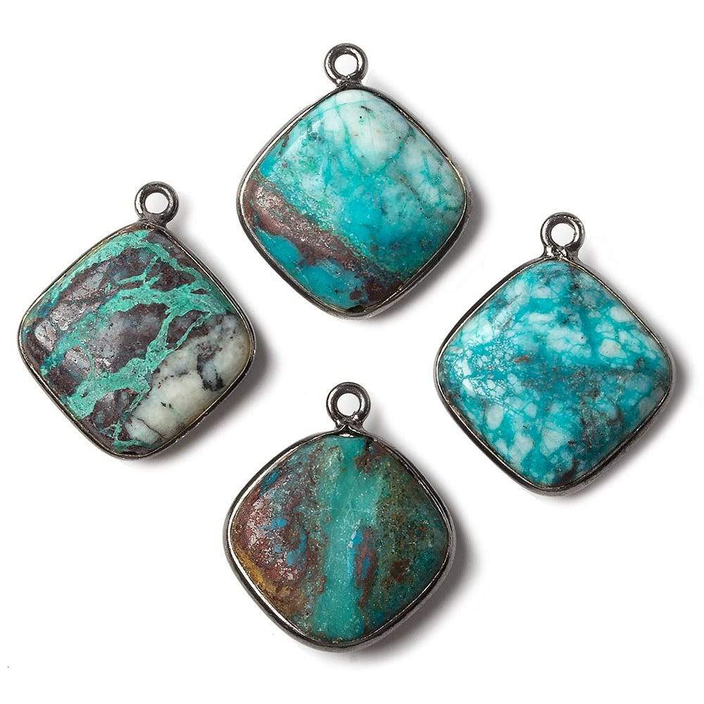 15mm Oxidized Silver Bezeled Chrysocolla plain pillow Focal Pendant 1 piece