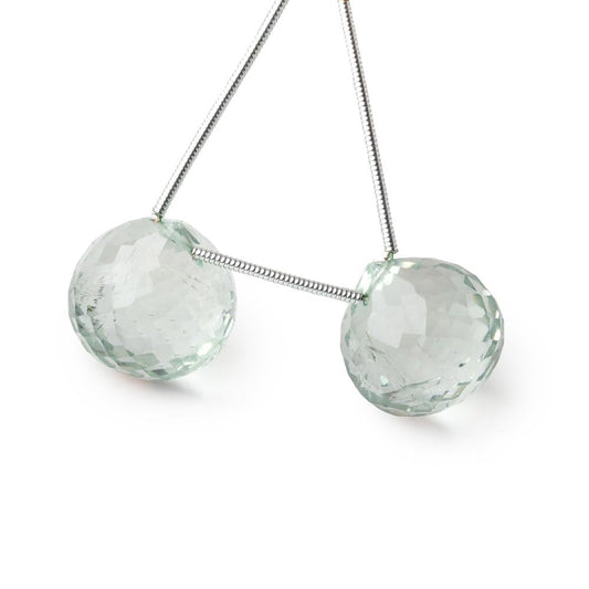 15mm Prasiolite Faceted Candy Kiss Focal Beads Set of 2 Pieces