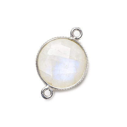 15mm Silver .925 Corrugated Bezel Rainbow Moonstone Coin 2 ring Connector 1 pc
