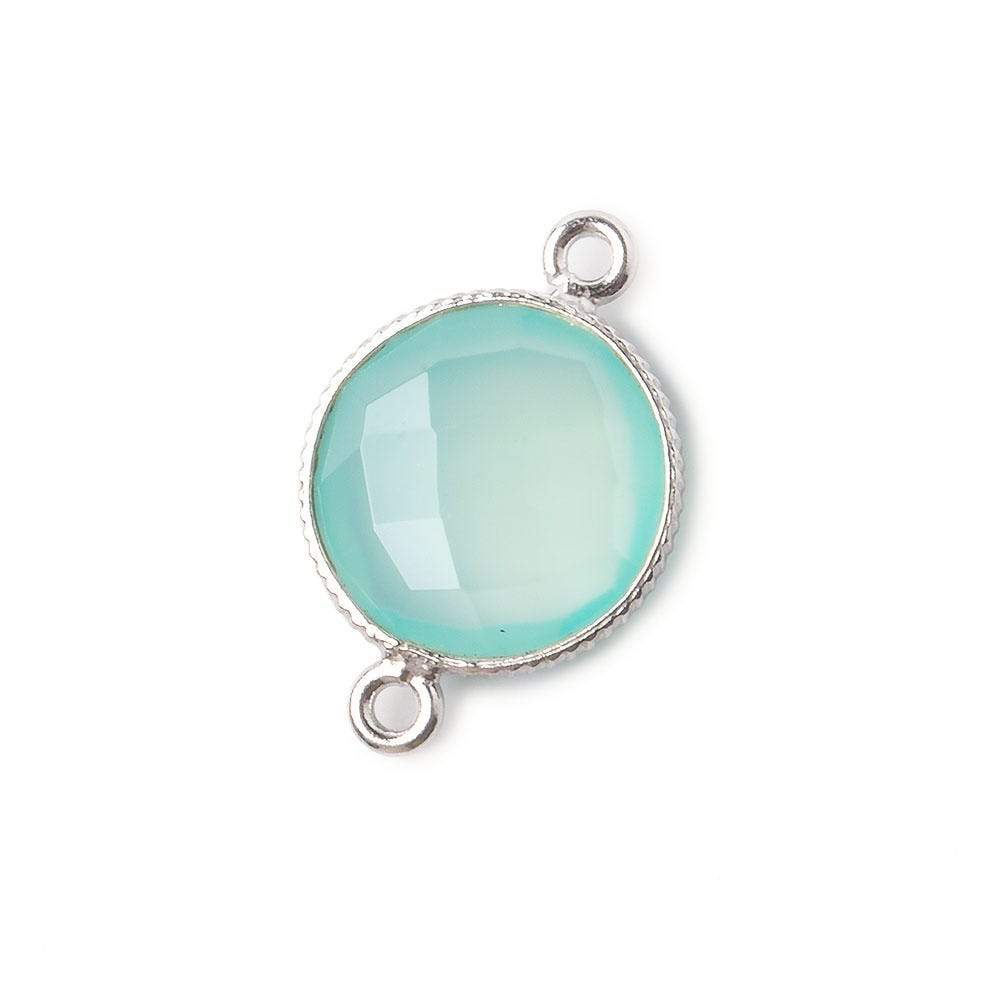 15mm Silver .925 Corrugated Bezel Sea Chalcedony coin 2 ring Connector 1 pc