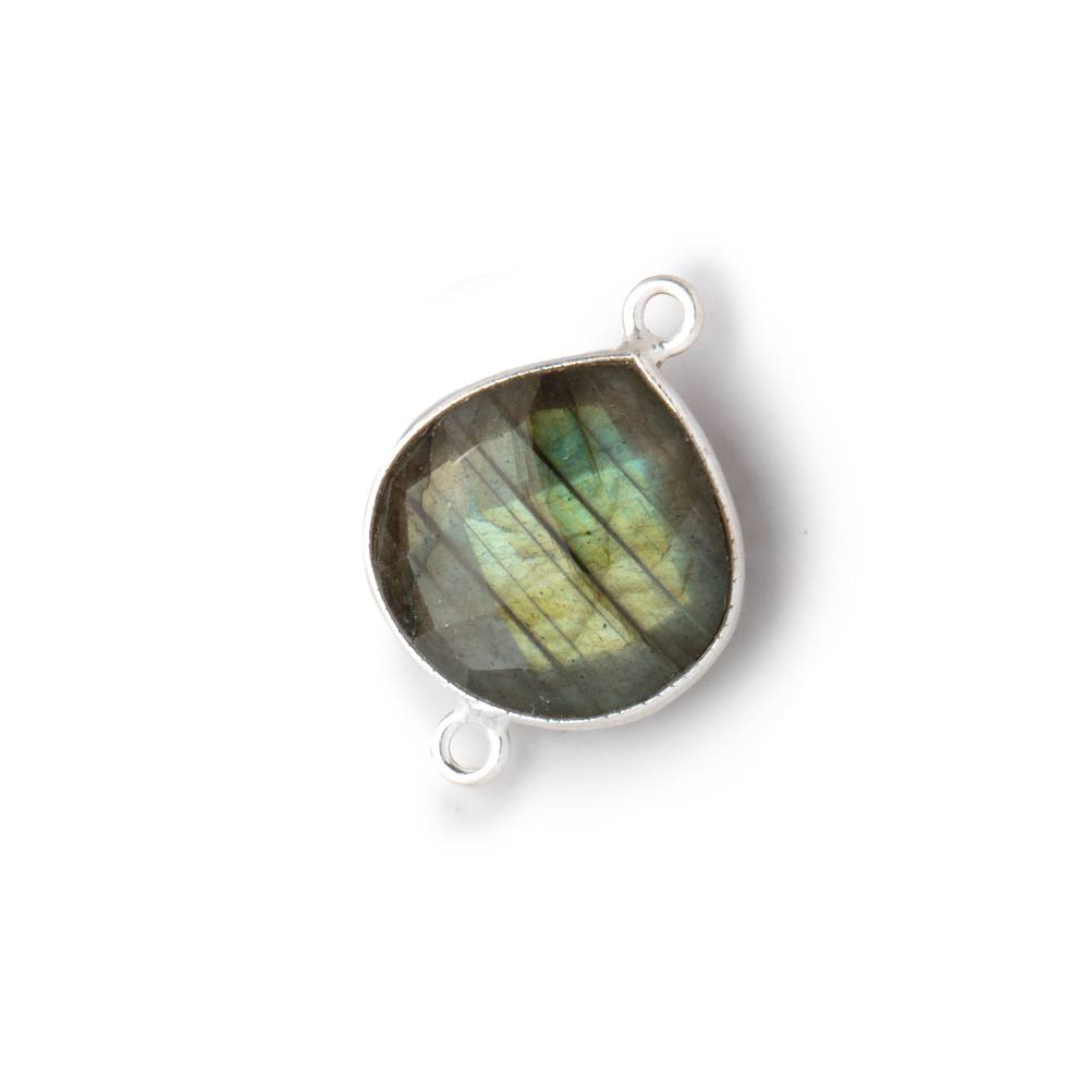 15mm Sterling Silver Bezel Labradorite Faceted Heart Connector 1 Focal Bead