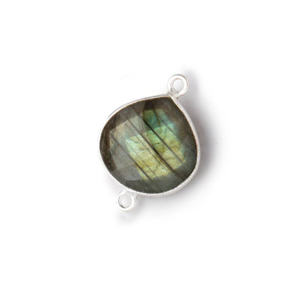 15mm Sterling Silver Bezel Labradorite Faceted Heart Connector 1 Focal Bead