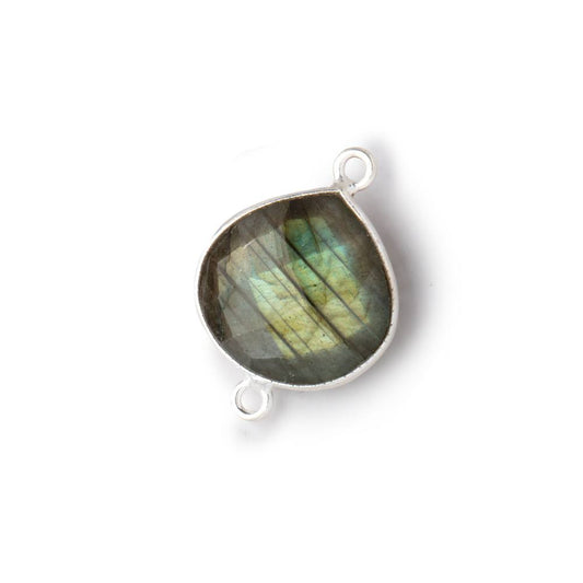 15mm Sterling Silver Bezel Labradorite Faceted Heart Connector 1 Focal Bead