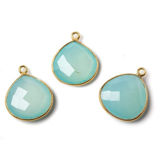 15mm Vermeil Bezel Aqua Chalcedony Heart Focal Pendant 1 piece
