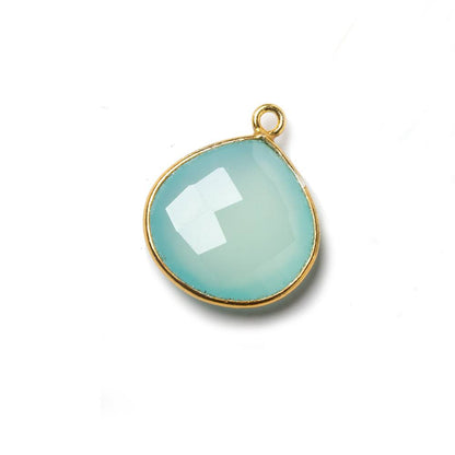 15mm Vermeil Bezel Aqua Chalcedony Heart Focal Pendant 1 piece