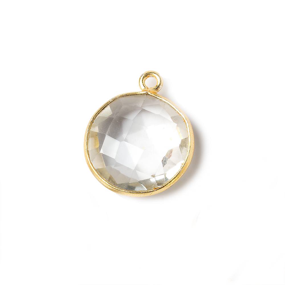 15mm Vermeil Bezel Crystal Quartz faceted coin Pendant 1 piece