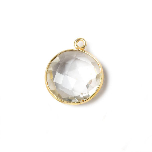 15mm Vermeil Bezel Crystal Quartz faceted coin Pendant 1 piece