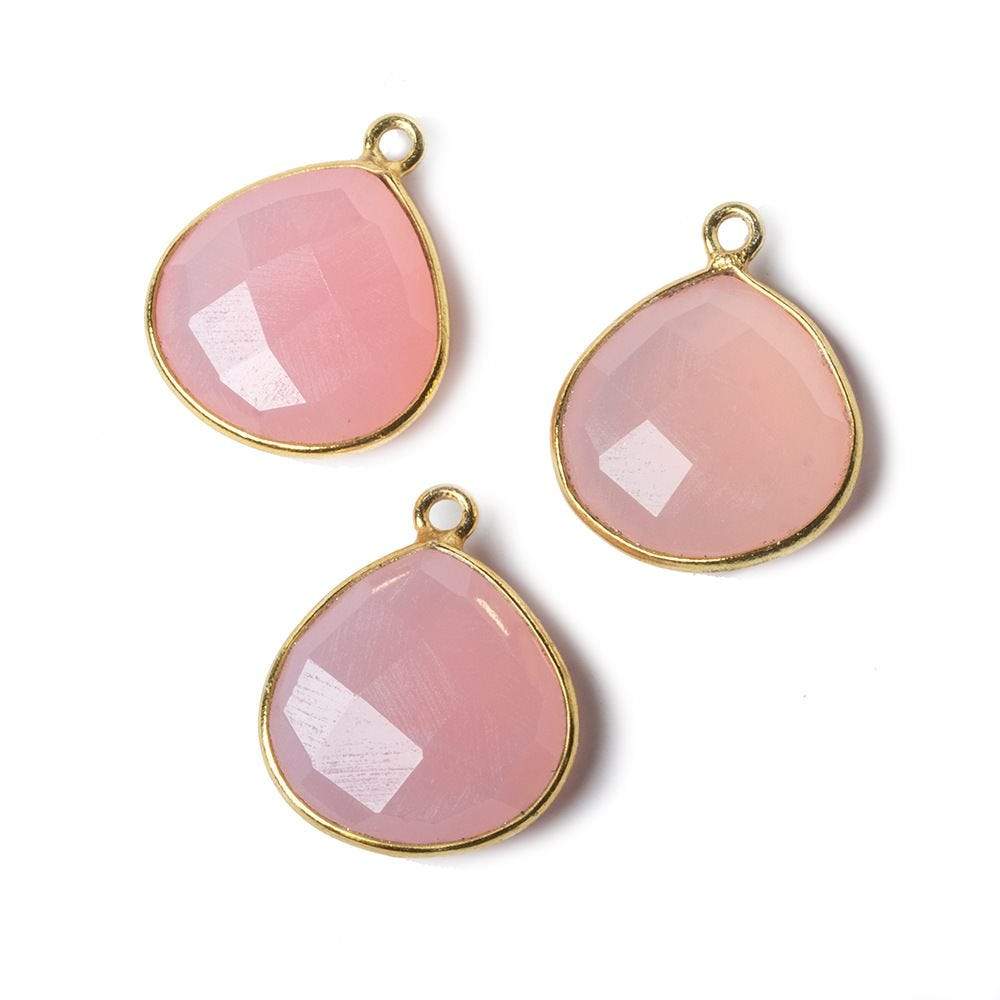 15mm Vermeil Bezel Petal Pink Chalcedony Heart Focal Pendant 1 piece