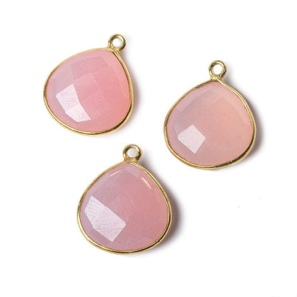 15mm Vermeil Bezel Petal Pink Chalcedony Heart Focal Pendant 1 piece