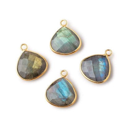 15mm Vermeil Bezeled Labradorite Faceted Heart Pendant 1 piece