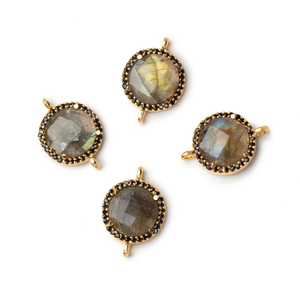 15mm Vermeil & Black CZ Bezel Labradorite Coin Connector 1 Focal