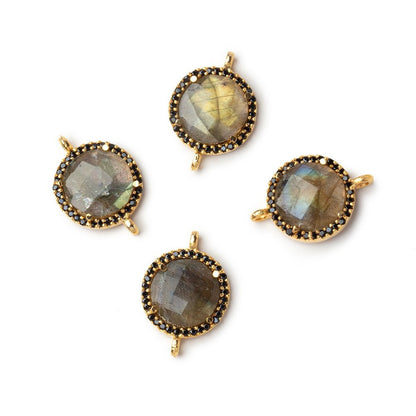 15mm Vermeil & Black CZ Bezel Labradorite Coin Connector 1 Focal