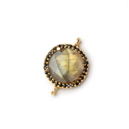 15mm Vermeil & Black CZ Bezel Labradorite Coin Connector 1 Focal