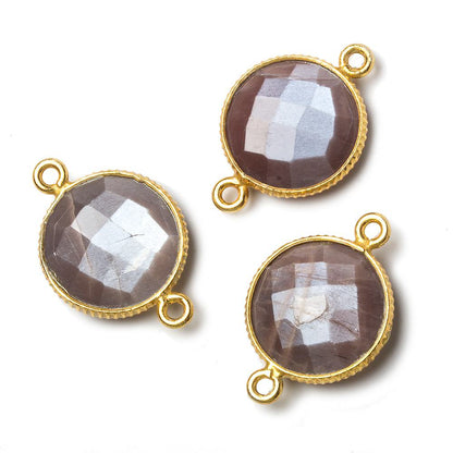 15mm Vermeil Corrugated Bezel Chocolate Moonstone coin 2 ring Connector 1 pc