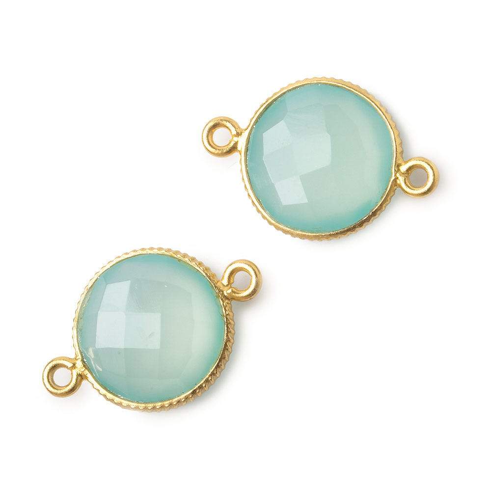 15mm Vermeil Corrugated Bezel Sea Chalcedony coin 2 ring Connector 1 pc