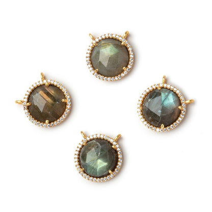15mm Vermeil CZ Bezel Labradorite Faceted Coin Connector 1 Focal