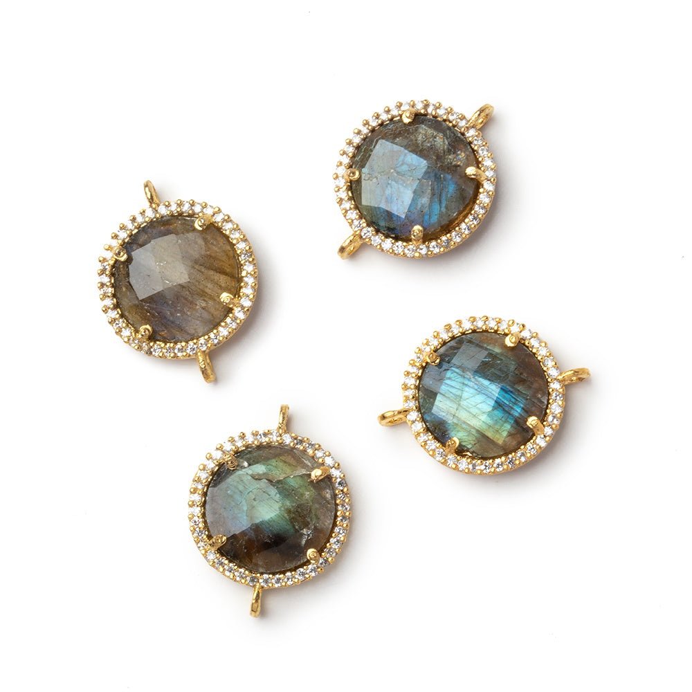 15mm Vermeil CZ Bezel Labradorite Faceted Coin Connector 1 piece