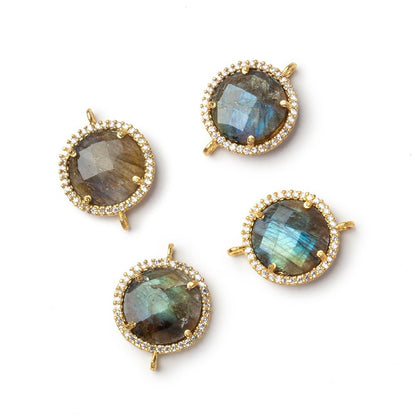 15mm Vermeil CZ Bezel Labradorite Faceted Coin Connector 1 piece
