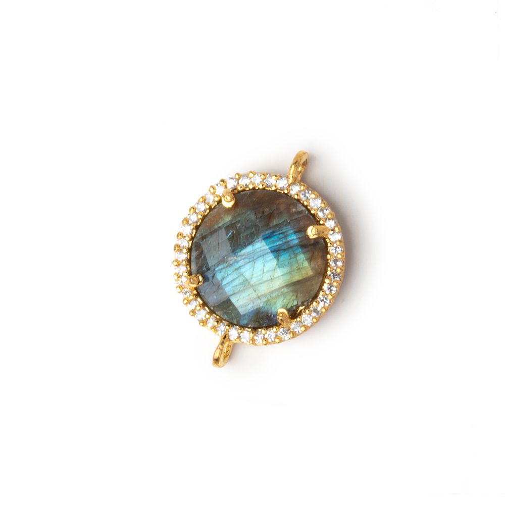 15mm Vermeil CZ Bezel Labradorite Faceted Coin Connector 1 piece