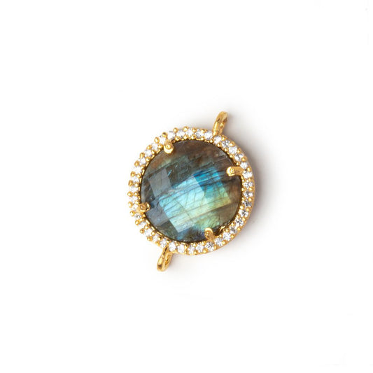 15mm Vermeil CZ Bezel Labradorite Faceted Coin Connector 1 piece