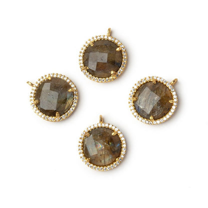 15mm Vermeil CZ Bezel Labradorite Faceted Coin Pendant 1 piece