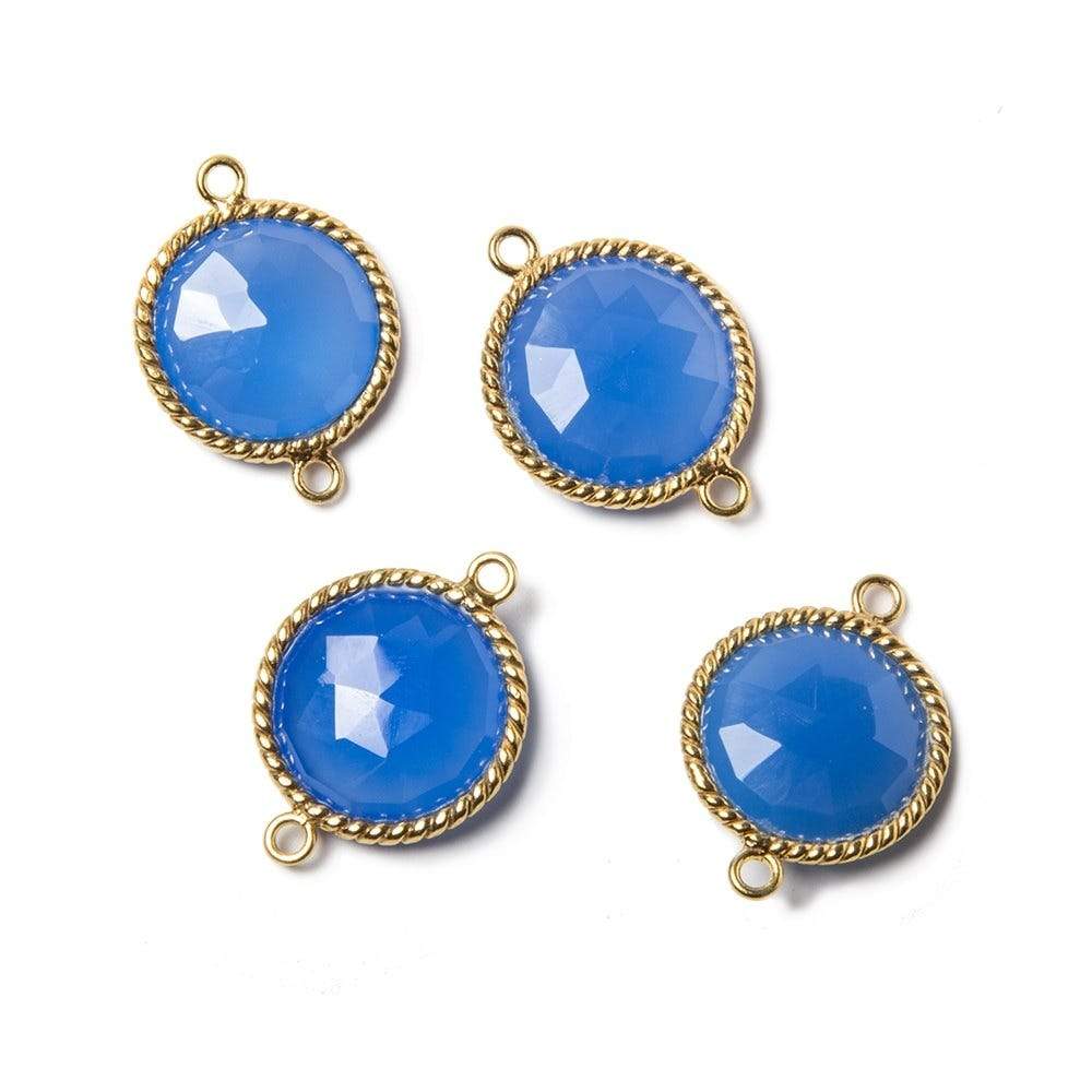 15mm Vermeil twist rope Bezel Santorini Blue Chalcedony Connector 1 piece