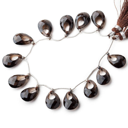 15x10-16x11mm Smoky Quartz Center Void Faceted Pears 7 inch 13 Beads