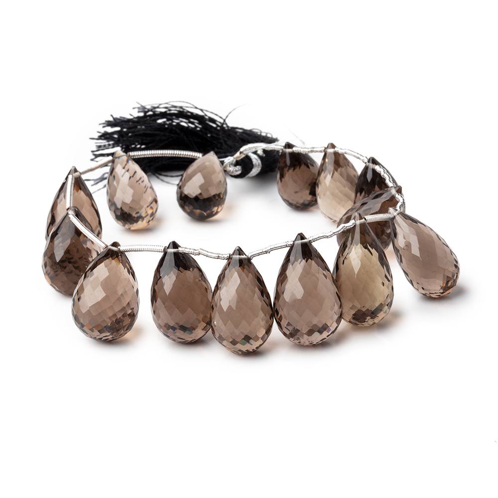 15x10-20x12mm Smoky Quartz Faceted Tear Drop Beads 8 inch 14 pieces