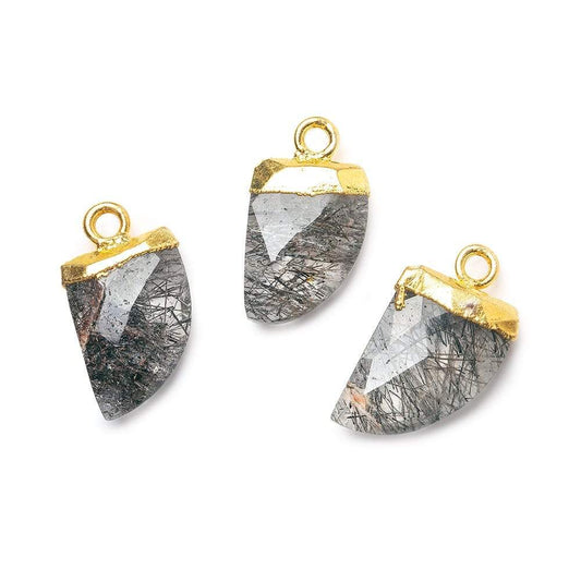 15x10mm Gold Leafed Black Tourmalinated Quartz Horn Pendant 1 piece