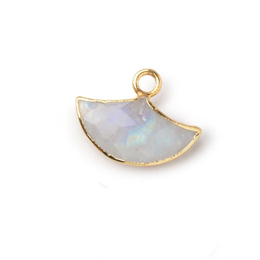 15x10mm Gold Leafed Rainbow Moonstone Faceted Fan Focal Pendant 1 piece