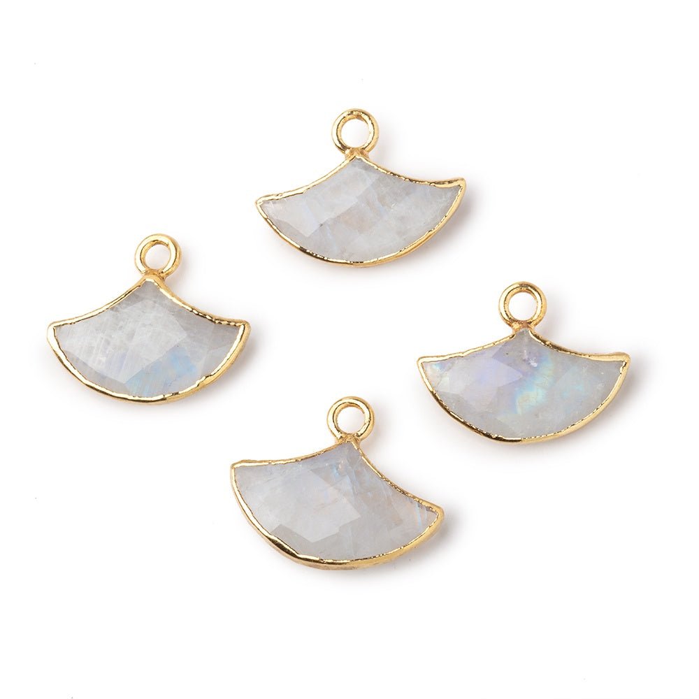 15x10mm Gold Leafed Rainbow Moonstone Faceted Fan Focal Pendant 1 piece