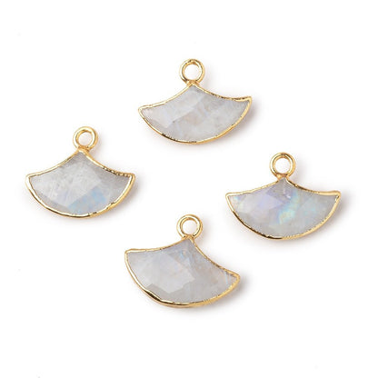15x10mm Gold Leafed Rainbow Moonstone Faceted Fan Focal Pendant 1 piece