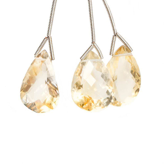15x11-17x11mm Citrine Pavilion Faceted Pear Focal Bead Set of 3