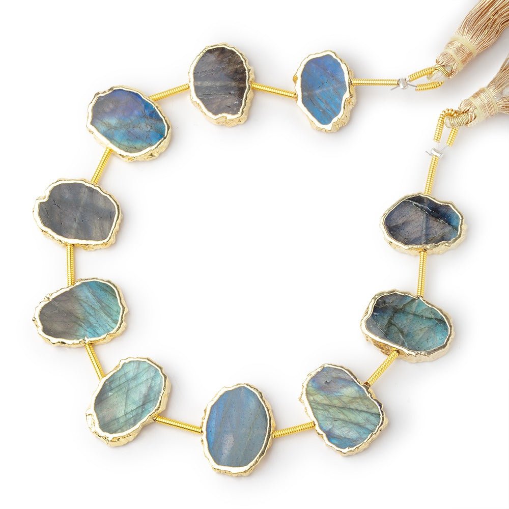 15x11-17x12mm Gold Leafed Labradorite Slice Strand 10 pieces