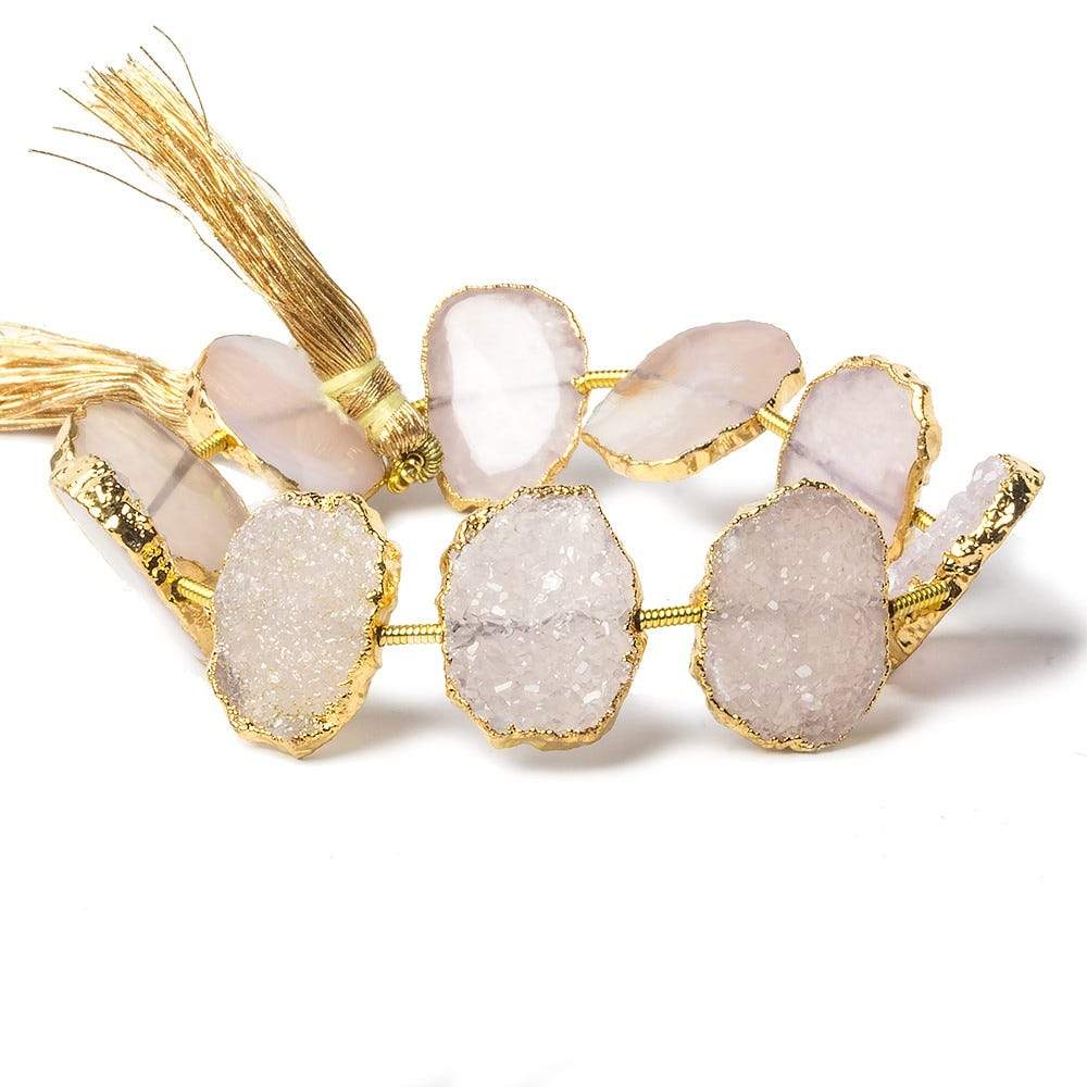 15x11-17x12mm Gold Leafed Petal Pink Drusy side drilled Slices 8 inch 10 beads